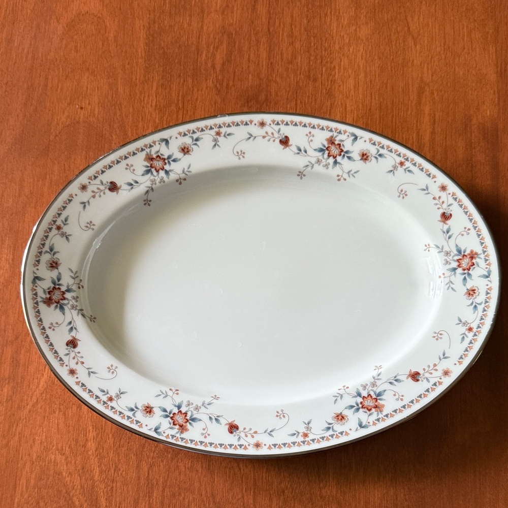 Noritake Floral Oval Platter with Red and Blue Accents